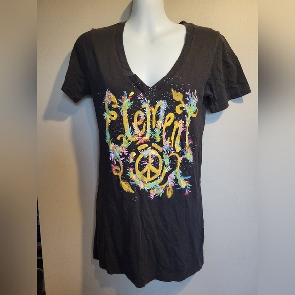 Element Black V-Neck Tee with Colorful Graphic, Size Medium - Picture 1 of 5
